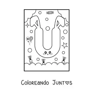Imagen para colorear de letra u con forma de conejo kawaii animado