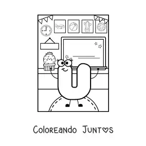 Imagen para colorear de la letra u animada en la escuela