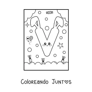Imagen para colorear de letra v con forma de conejo kawaii animado
