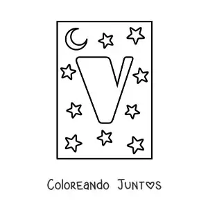 Imagen para colorear de letra v mayúscula con estrellas y una luna