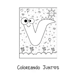 Imagen para colorear de la letra v animada con forma de monstruo con dibujos animados