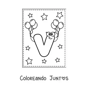 Imagen para colorear de la letra v mayúscula animada con globos