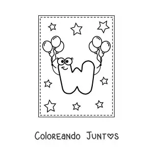 Imagen para colorear de la letra w mayúscula animada con globos