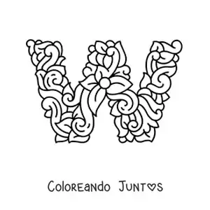 Imagen para colorear de letra w mayúscula decorada