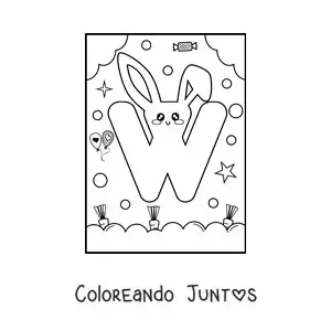 Imagen para colorear de letra w con forma de conejo kawaii animado