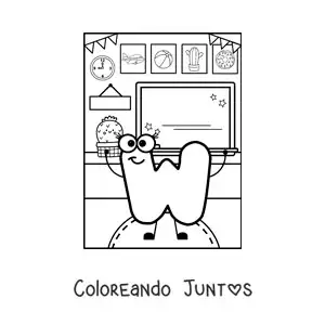 Imagen para colorear de la letra w animada en la escuela