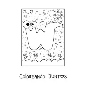 Imagen para colorear de la letra w animada con forma de monstruo con dibujos animados