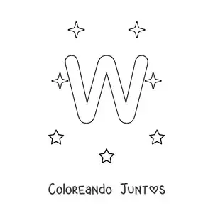 Imagen para colorear de letra w mayúscula con estrellas