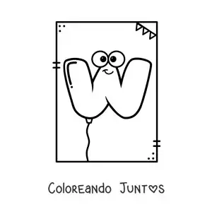 Imagen para colorear de la letra w animada con forma de globo