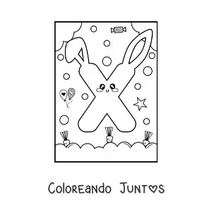 Imagen para colorear de letra x con forma de conejo kawaii animado