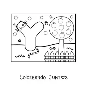 Imagen para colorear de la letra y animada con forma de gato en el parque