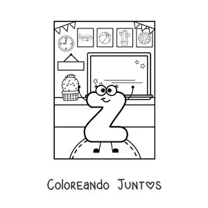 Imagen para colorear de la letra z animada en la escuela