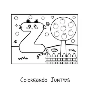 Imagen para colorear de la letra z animada con forma de gato en el parque