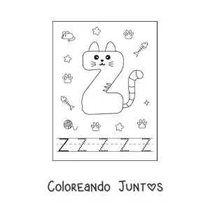 Imagen para colorear de la letra z animada con forma de gato
