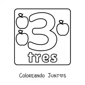 Imagen para colorear de ficha del número 3 grande para niños