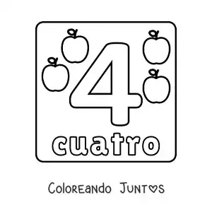 Imagen para colorear de ficha del número 4 grande para niños