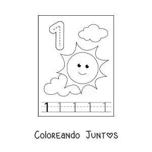 Imagen para colorear de actividad para trazar el número 1 y contar con dibujos animados