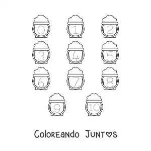Imagen para colorear de actividad para trazar los números del 1 al 10 con baldes de arena