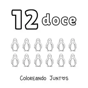 Imagen para colorear de ficha del número 12 para aprender a contar con dibujos divertidos