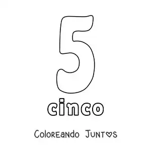 Imagen para colorear de ficha del 5 para aprender los números naturales