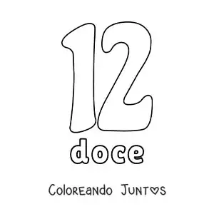 Imagen para colorear de ficha del 12 para aprender los números naturales