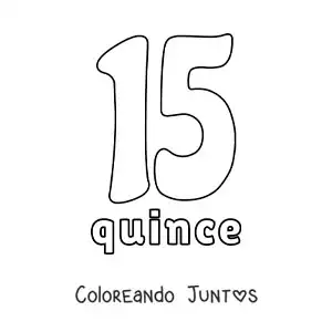 Imagen para colorear de ficha del 15 para aprender los números naturales