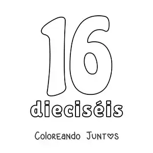 Imagen para colorear de ficha del 16 para aprender los números naturales