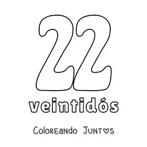 Imagen para colorear de ficha del 22 para aprender los números naturales
