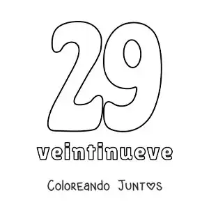 Imagen para colorear de ficha del 29 para aprender los números naturales