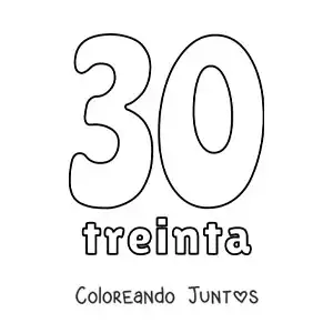 Imagen para colorear de ficha del 30 para aprender los números naturales