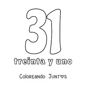 Imagen para colorear de ficha del 31 para aprender los números naturales