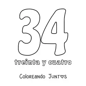 Imagen para colorear de ficha del 34 para aprender los números naturales