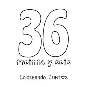 Imagen para colorear de ficha del 36 para aprender los números naturales