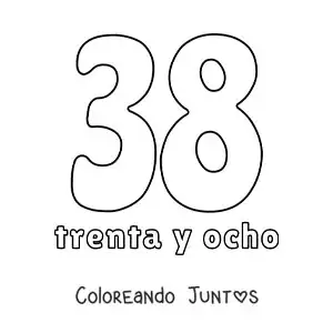 Imagen para colorear de ficha del 38 para aprender los números naturales