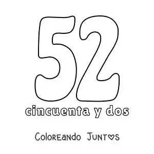 Imagen para colorear de ficha del 52 para aprender los números naturales