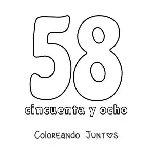Imagen para colorear de ficha del 58 para aprender los números naturales