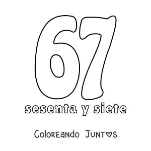 Imagen para colorear de ficha del 67 para aprender los números naturales