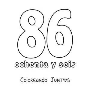 Imagen para colorear de ficha del 86 para aprender los números naturales