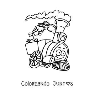 Imagen para colorear de una oveja animada en un tren