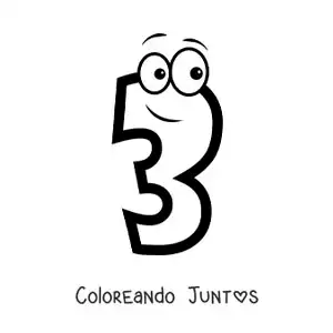 Imagen para colorear del número 3 animado para niños