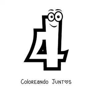 Imagen para colorear del número 4 animado para niños