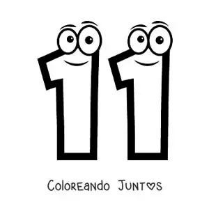 Imagen para colorear del número 11 animado para niños
