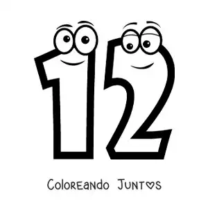 Imagen para colorear del número 12 animado para niños