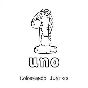 Imagen para colorear del número 1 con forma de monstruo animado de halloween