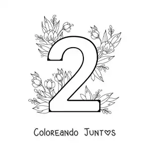 Imagen para colorear del número 2 decorado con flores
