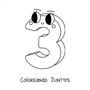 Imagen para colorear del número 3 animado infantil