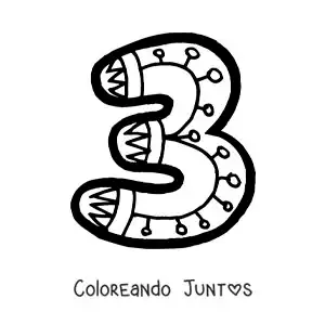 Imagen para colorear del número 3 grande para niños de preescolar