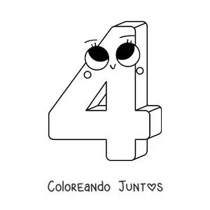 Imagen para colorear del número 4 animado infantil