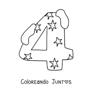 Imagen para colorear del número 4 decorado para niños