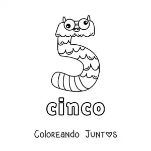 Imagen para colorear del número 5 con forma de monstruo animado de halloween